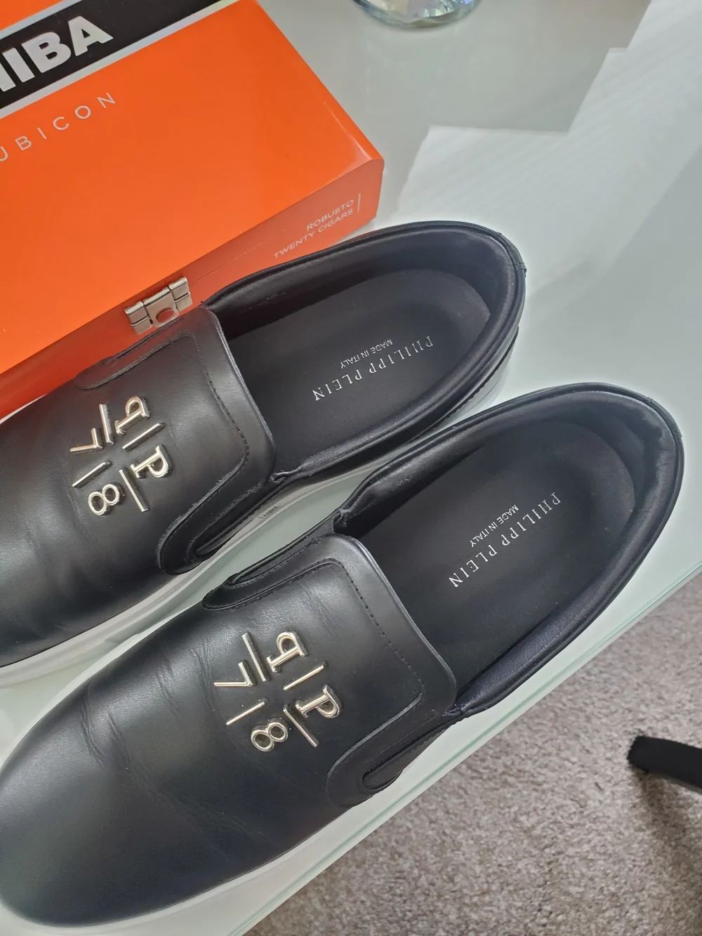 Philipp Plein Unisex Black Leather Slip-On Sneakers Sz 41